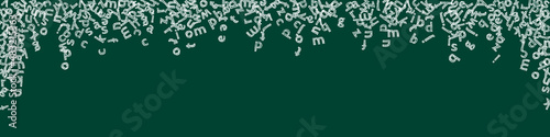 Falling letters of English language. Childish chalk flying words of Latin alphabet. Foreign languages study concept. Immaculate back to school banner on blackboard background.