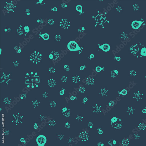 Set NFT Digital crypto art, blockchain technology, Cyber security and on seamless pattern. Vector
