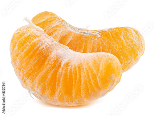 peeled tangerine slices isolated on a white background