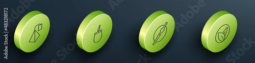 Set Isometric line Tea bag, Mate tea, Cigarette and leaf icon. Vector