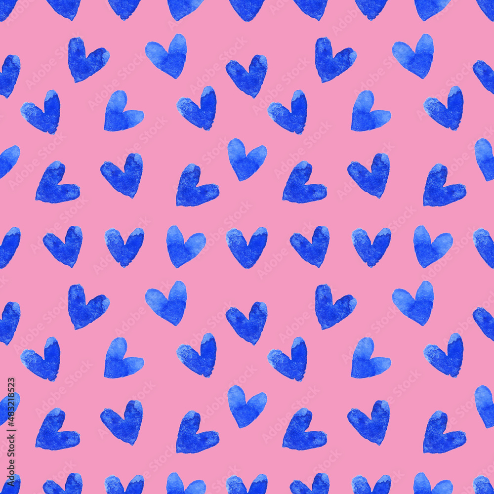 Watercolor seamless pattern with hearts