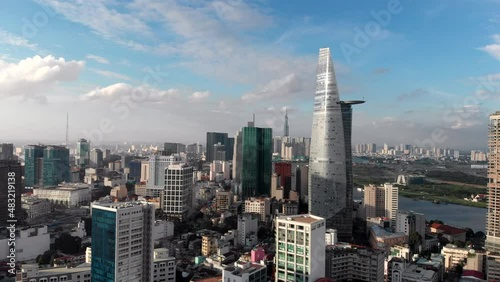 Aerial view of high rise buildings in the financial district of Ho Chi Minh City, formerly known as Saigon, the largest city in Vietnam. photo