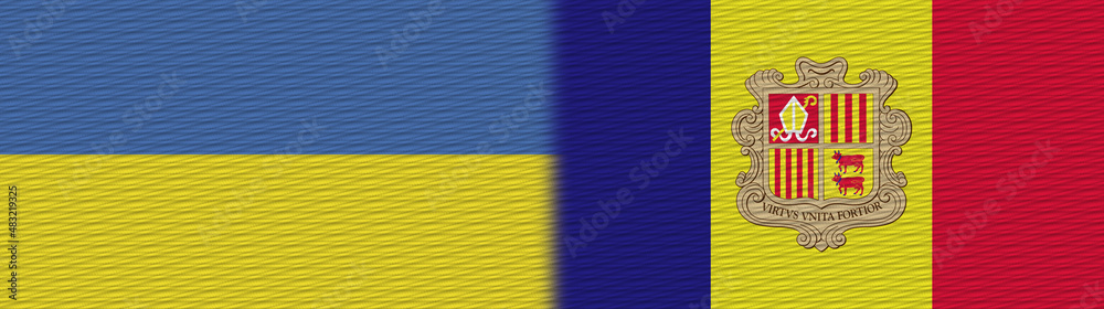 Obraz premium Andorra and Ukraine Fabric Texture Flag – 3D Illustration