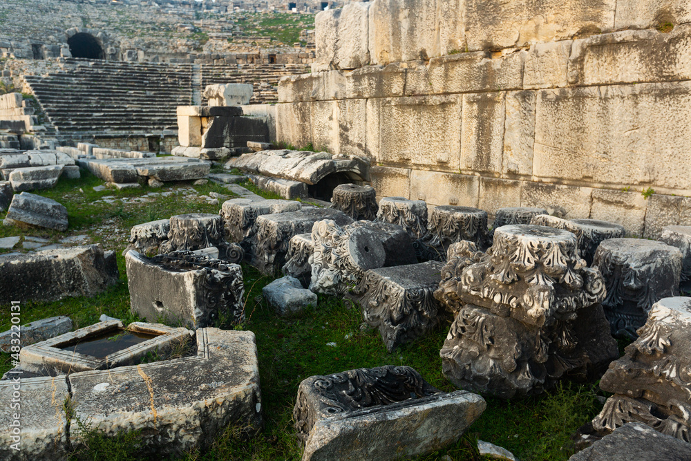 Ancient Greek theatre ruins of Miletus. Archaeological and historical sights of modern Turkey
