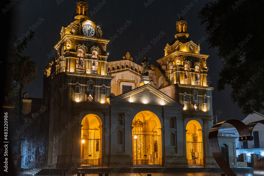 cathedral of cordoba argentina in rainy night large photo
