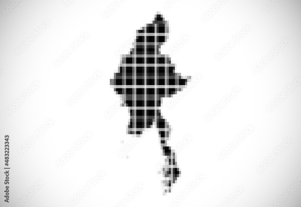 Pixel map of Burma. The dotted map is on white background. Vector ...