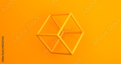 Abstract 3d Yellow geometric WireCube  background photo