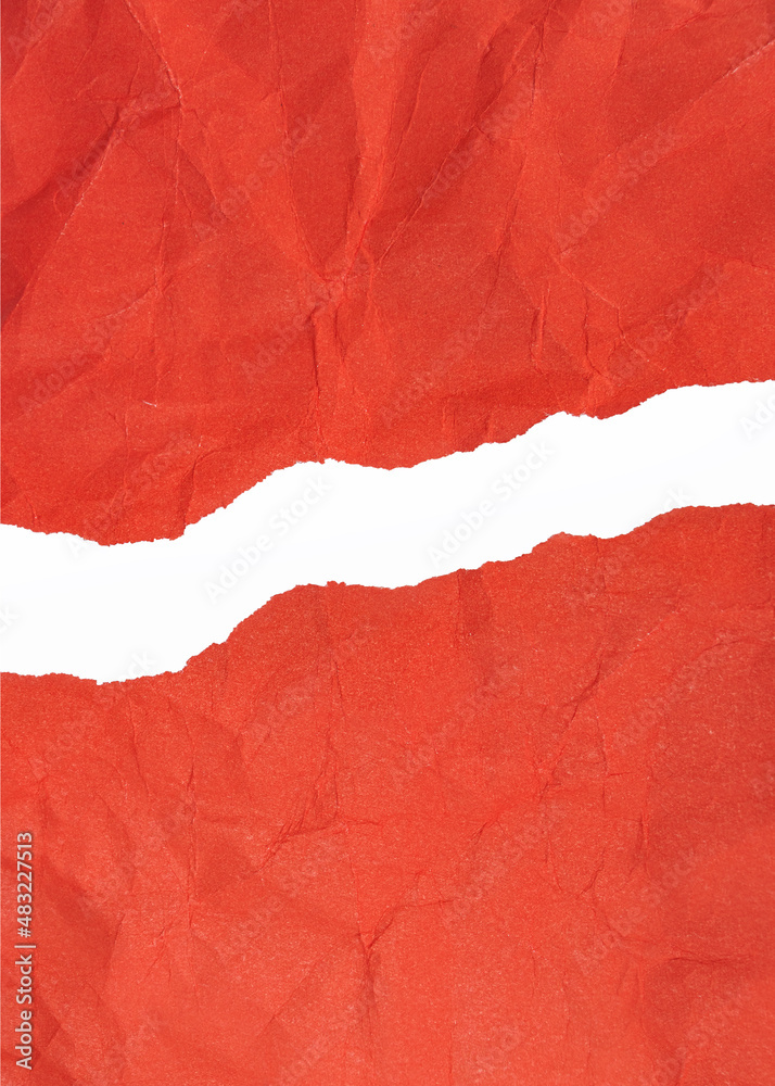 Crumpled red paper torn horizontally with torn edges on a white background. isolated. place for your text. Crumpled red paper torn horizontally with torn edges on a white background. isolated. place for your text.