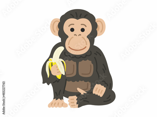 バナナを食べるチンパンジーのイラスト