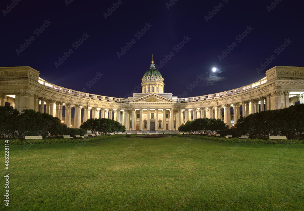 Kazan Cathedral in the night lights.