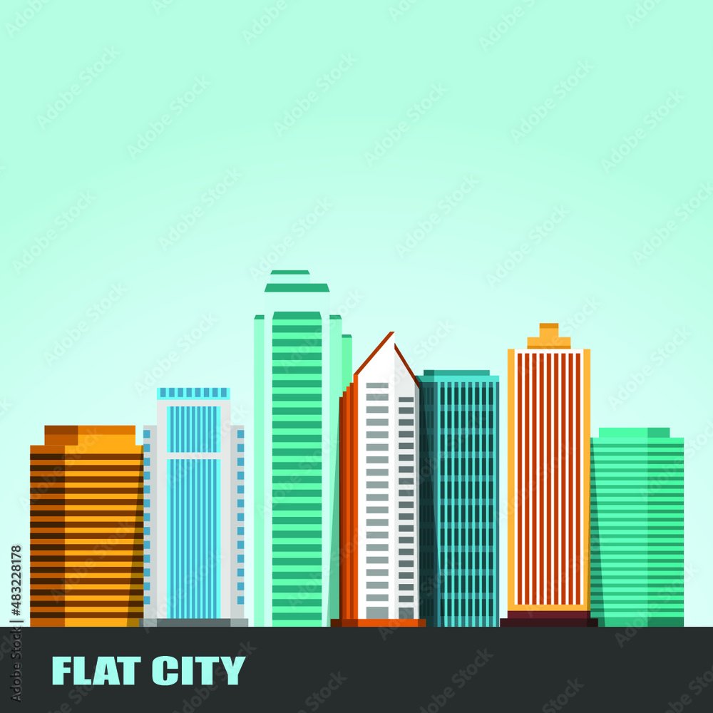 Vector flat illustration of city landscape.
