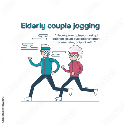 Elderly couple jogging, vector illustration
