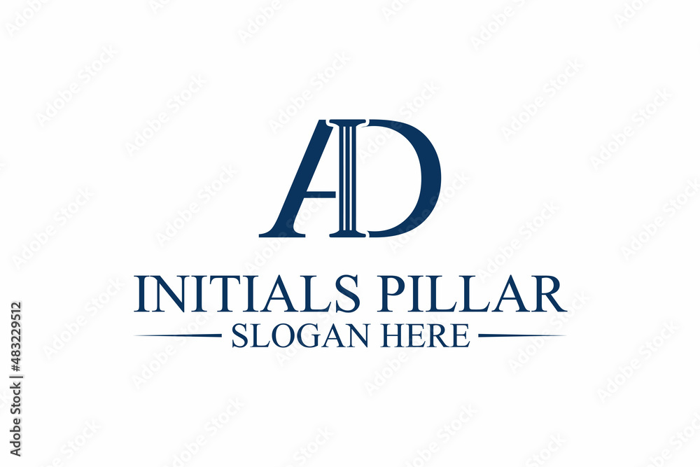 legal pillar logo, initial letter a/d. premium vector