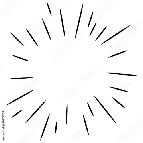 Starburst, sunburst  hand drawn. Design Element Fireworks Black Rays. Comic explosion effect. Radiating, radial lines.
