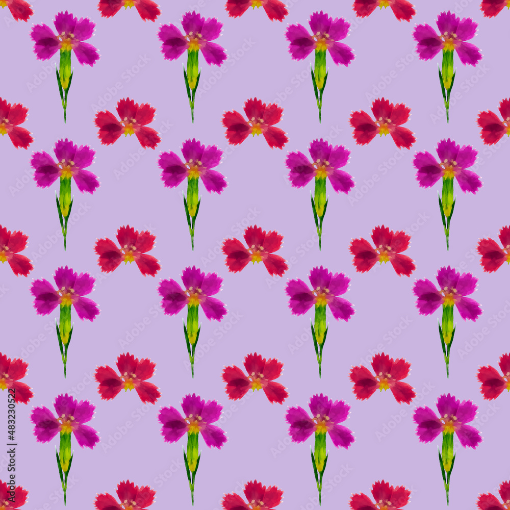 Fototapeta Carnation. Illustration, texture of flowers. Seamless pattern for continuous replication. Floral background, photo collage for textile, cotton fabric. For wallpaper, covers, print.