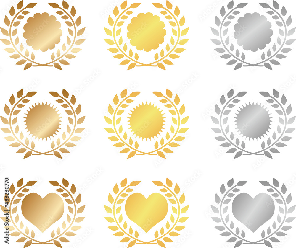 バレンタイン　ハート　アイコン　月桂樹　優勝　受賞　飾り　マーク　あしらい　イラストセット