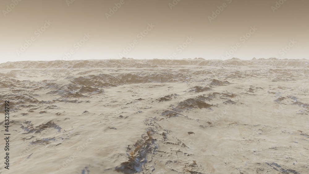 Fototapeta premium science fiction wallpaper, cosmic landscape, realistic exoplanet, abstract cosmic texture, beautiful alien planet in far space, detailed planet surface, abstract aerial view 3d render