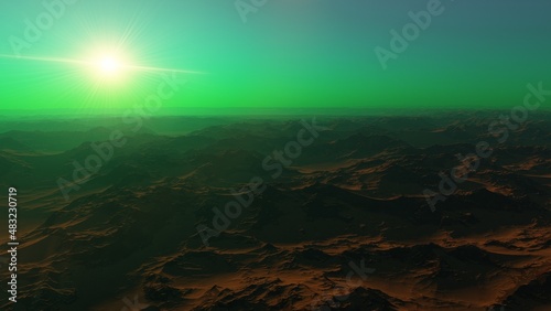 science fiction wallpaper, cosmic landscape, realistic exoplanet, abstract cosmic texture, beautiful alien planet in far space, detailed planet surface, abstract aerial view 3d render