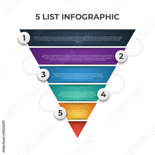 reverse pyramid infographic element template with 5 list, options, layout for presentation, social media post, brochure, flyer, etc.