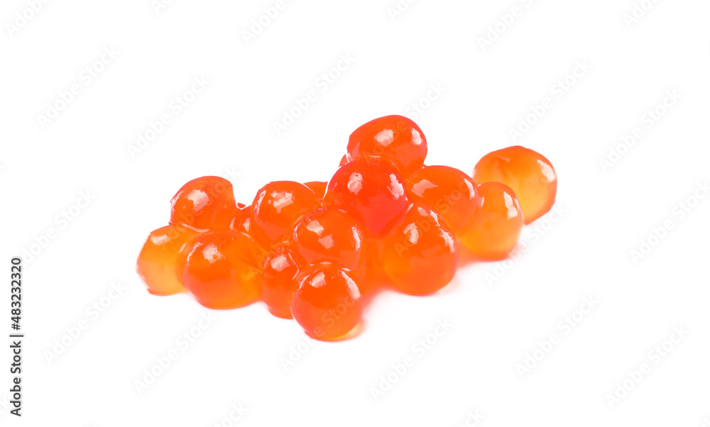Pile of delicious red caviar isolated on white Pile of delicious red caviar isolated on white