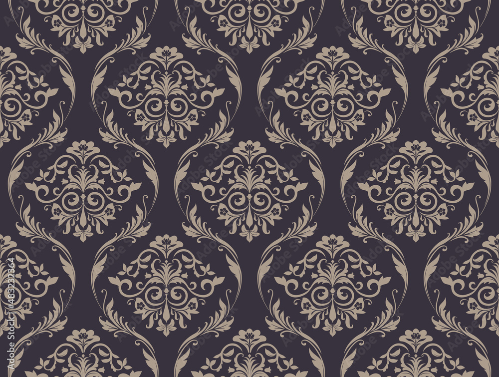 Vector seamless damask pattern with floral victorian elements. Texture design for fabric, wallpapers, upholstery, curtains, slipcover, blinds, packaging, bedding. Luxury ornament design