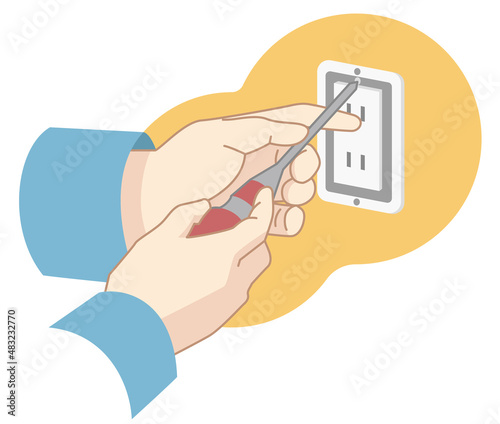 コンセント取付工事の手元のイラスト