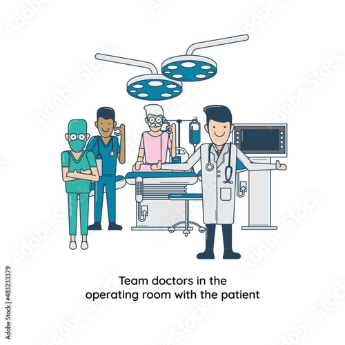 Team doctors in the operating room with the patient
