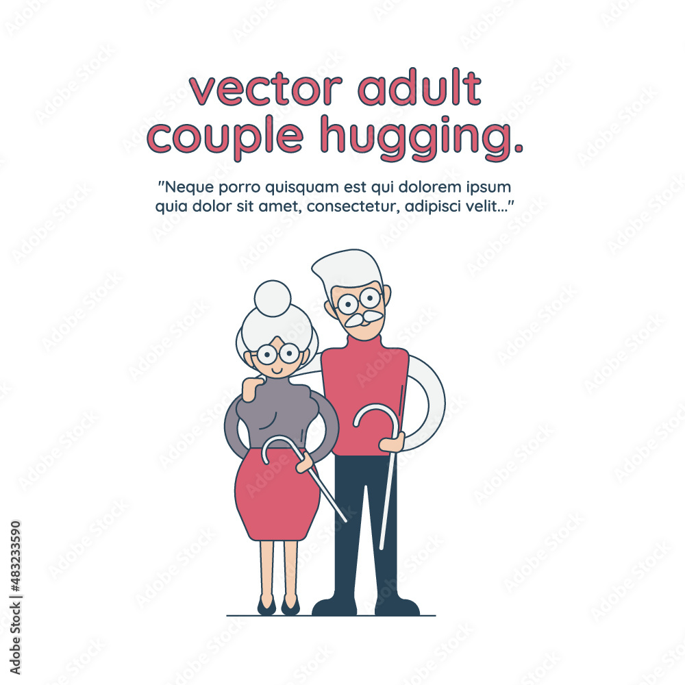 vector adult couple hugging. Flat cartoon isolated illustration on a white background. Adult man and woman emracing each other happily. 
