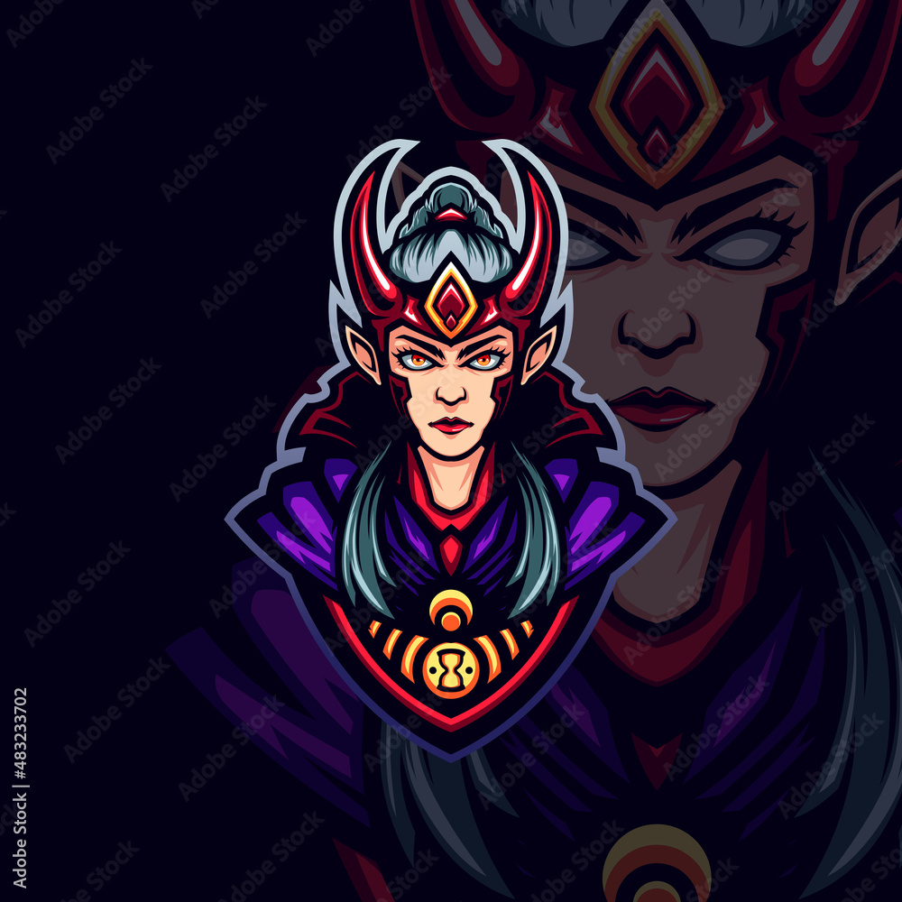 red horned lady asassins gaming avatar vector mascot