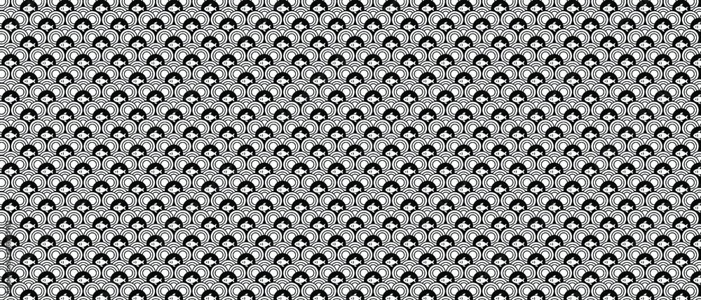 Black and white Japanese wave with fish pattern background. Modern abstract vector illustration texture. EPS 10