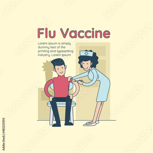 Young happy smiling doctor vaccinating a hipster man against flu. 