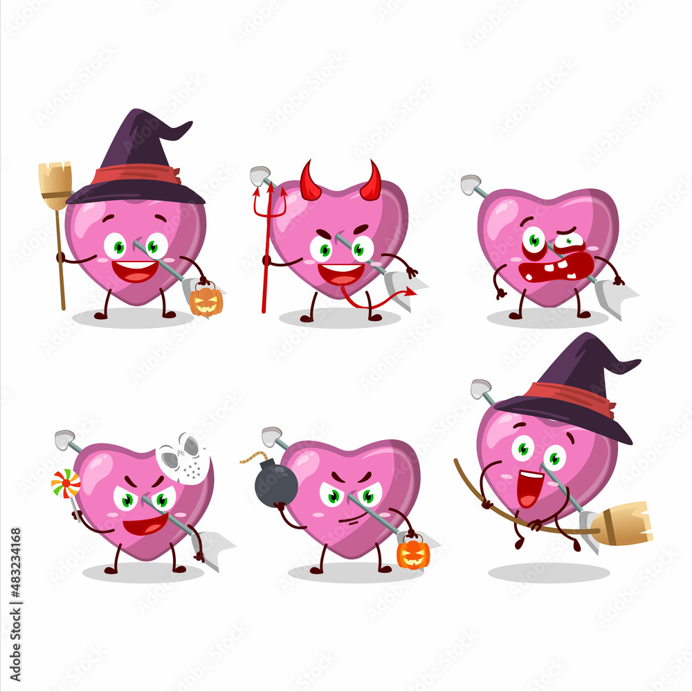 Halloween expression emoticons with cartoon character of pink cupid love arrow