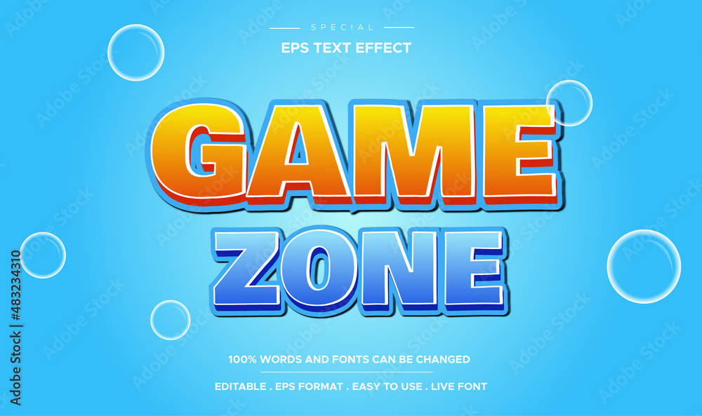 3d style cartoon zone game text effect on blue background