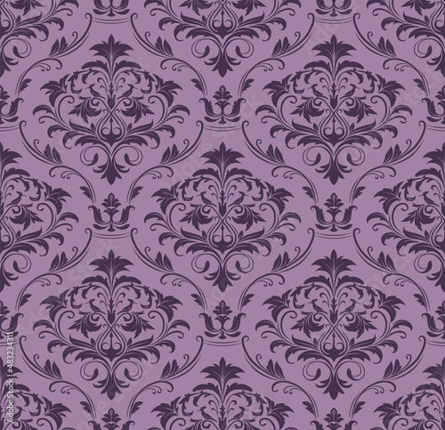 Vector seamless damask pattern with baroque floral elements. Ornamental design for wallpapers, fabric, upholstery, blinds, curtains, packaging, slipcover, bedding