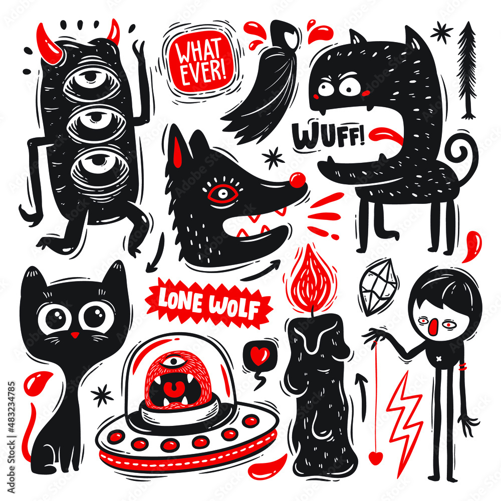 Funny Monster Icons Hand Drawn Doodle Vector