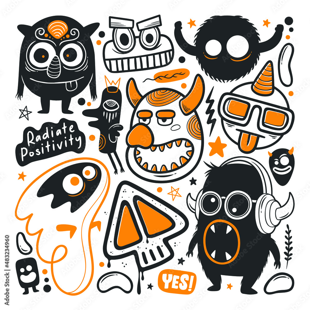 Funny Monster Icons Hand Drawn Doodle Vector Funny Monster Icons Hand Drawn Doodle Vector
