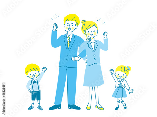 スーツ姿の笑顔の両親と子供達