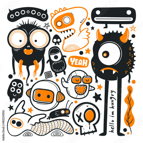 Funny Monster Icons Hand Drawn Doodle Vector