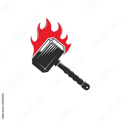 hammer thor burning  vector illustration concept design