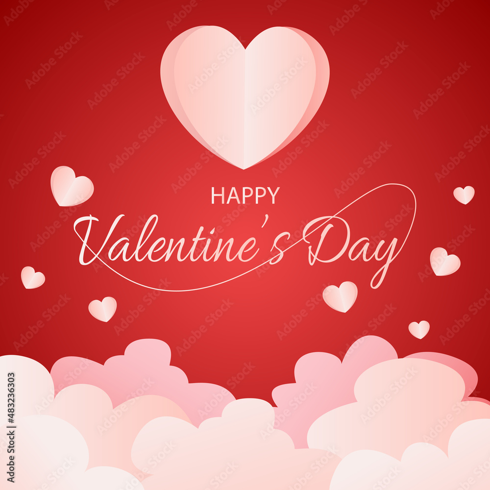 Valentine's day background with clouds and Heart Shaped Balloons.