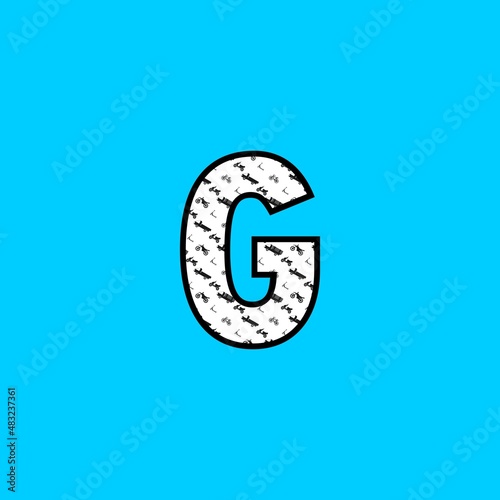 letter g decorated with transportation pattern. Vector cartoon english alphabet.