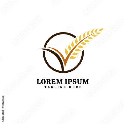 letter v with leaf logo, natural organic grain food product symbol icon, mark with natural organic wheat grain
