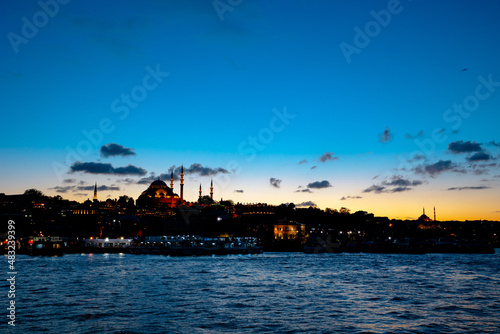 Ramadan in Istanbul. Silhouette of cityscape of Istanbul at sunset © senerdagasan