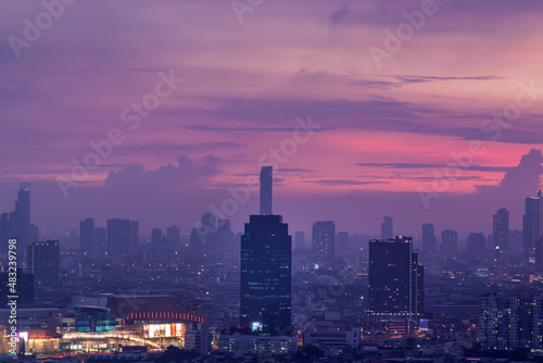 Bangkok downtown cityscape with skyscrapers at evening give the city a modern style. Selective focus.