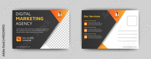 Corporate business postcard design template for marketing. Black and yellow background. vector eps
