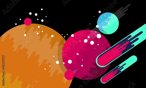 Space elements - planets, rings, comet, stars in flat style background vector eps10