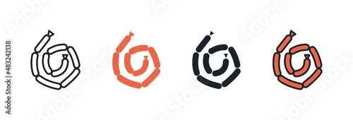 Sausages icon. Linear flat color icons contour shape outline. Black isolated silhouette. Fill solid icon. Modern glyph design. Set of vector illustrations. Meat products. Food ingredients