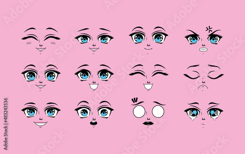 twelve anime emotions faces