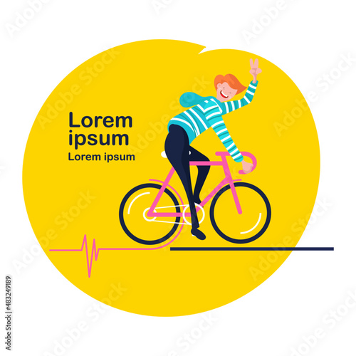 Young bicyclist man with bike on forest road