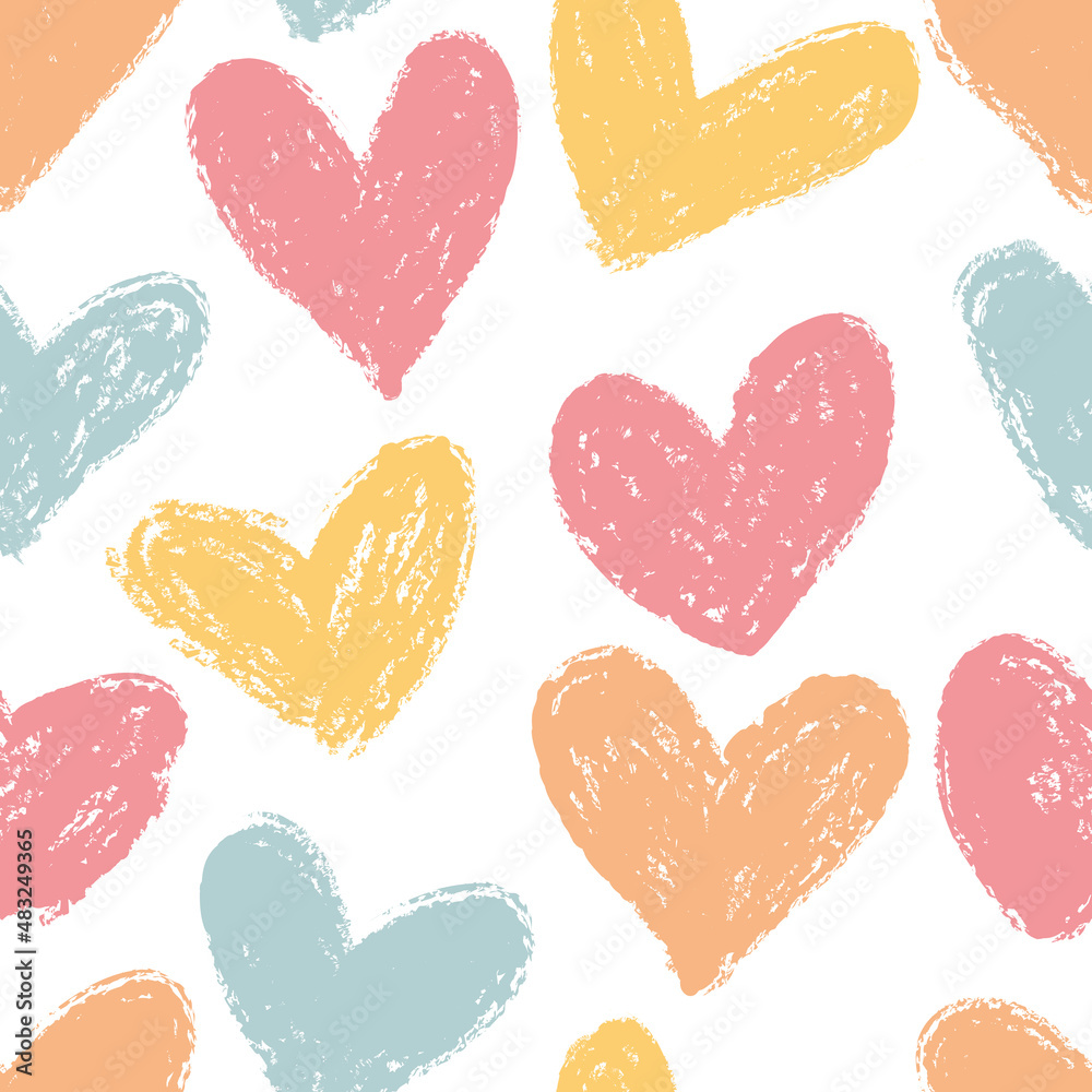 Fototapeta premium Seamless pattern with hearts in pastel colors. Great for baby clothes, fabrics, prints, wallpapers and other surfaces.
